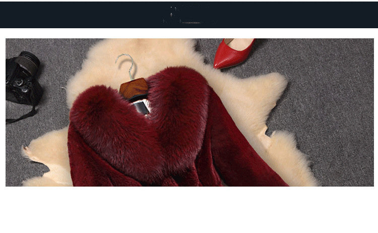 Mid-Length Fox Fur Collar Mother Coat