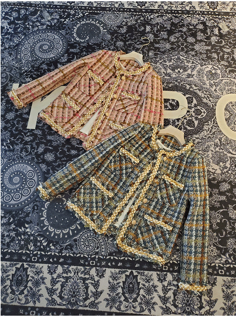 Small fragrant tweed short coat female fringed plaid