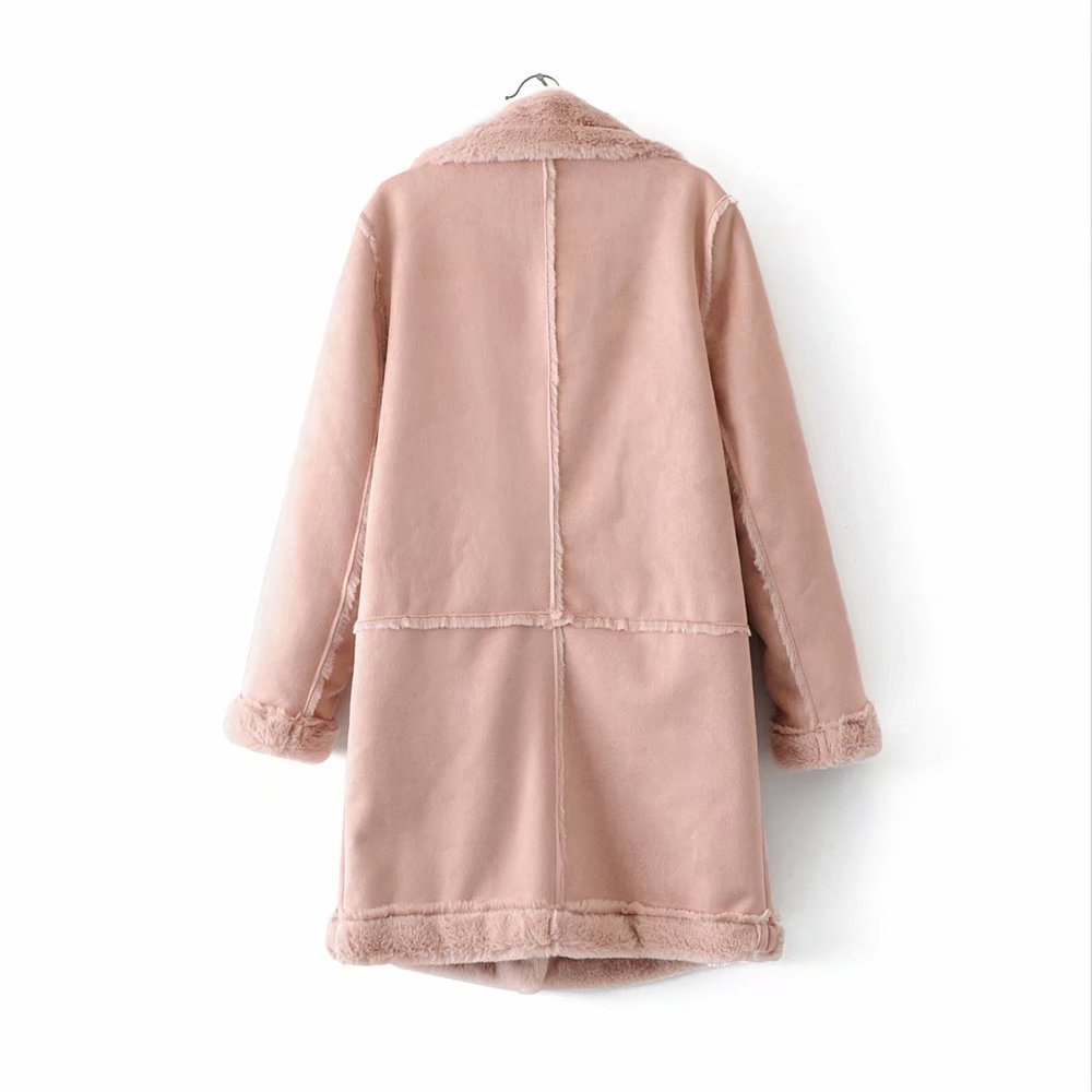 Women's Winter Suede Leather Jacket Motorcycle WomenThicken Lambswool Fur Long Leather Coat Female Warm Outerwear Womens