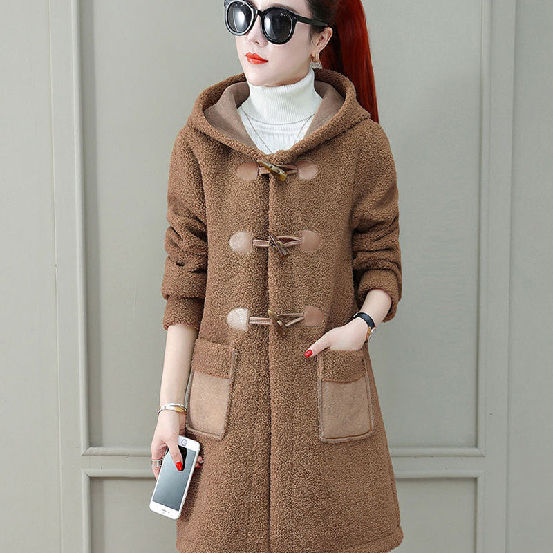 Plush Faux Lamb Wool Mid-length Woolen Coat
