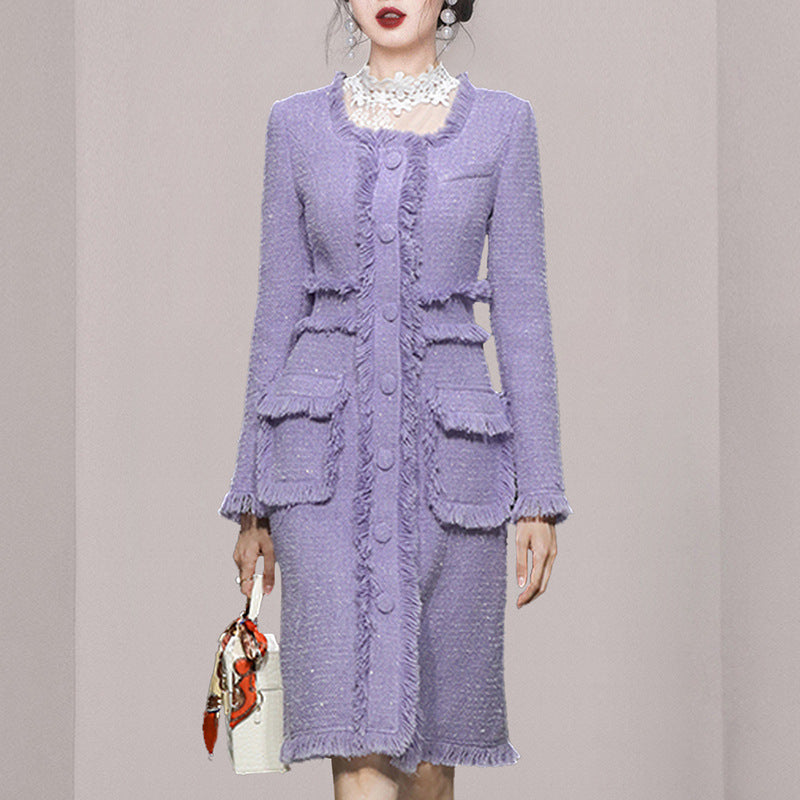 Xiaoxiang Romantic Su Long Woolen Coat Autumn New Product Female Temperament Square Collar Single Breasted Tweed Coat