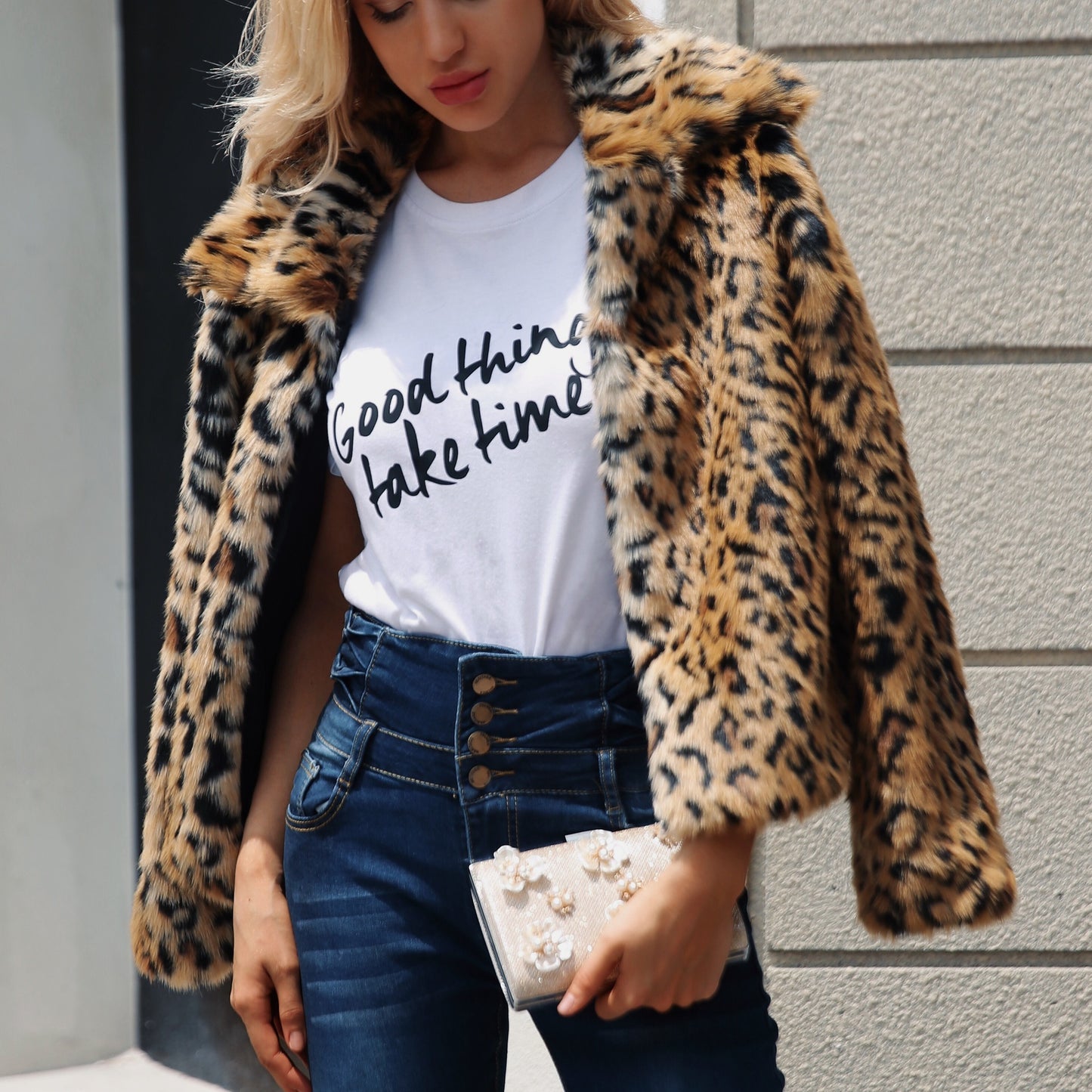 Faux fur women's lapel jacket autumn and winter new long-sleeved plush