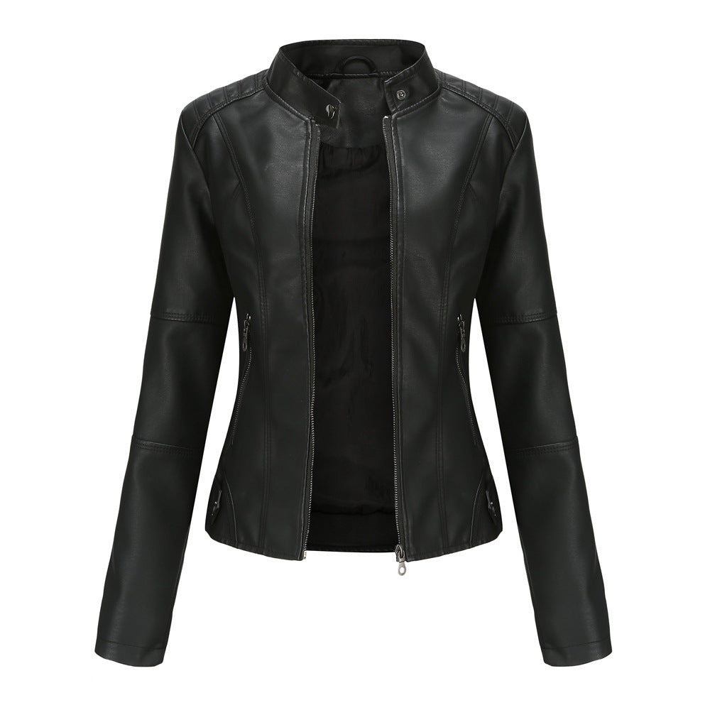 Thin Large Size Leather Clothing With Stand Collar Slim-fit Jacket