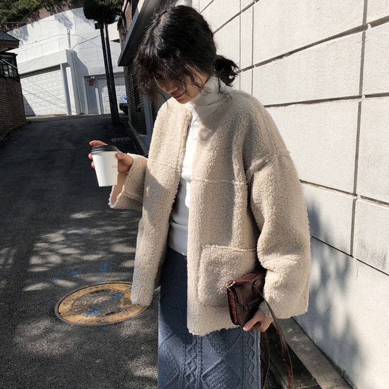 Women's thickened lamb wool coat