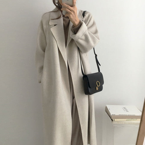 Double-sided woolen mid-length loose and lazy woolen woolen coat
