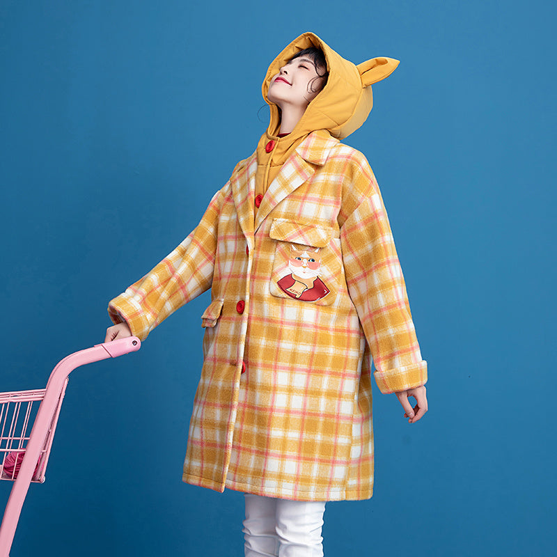 Tartan coat new fake two piece patchwork coat