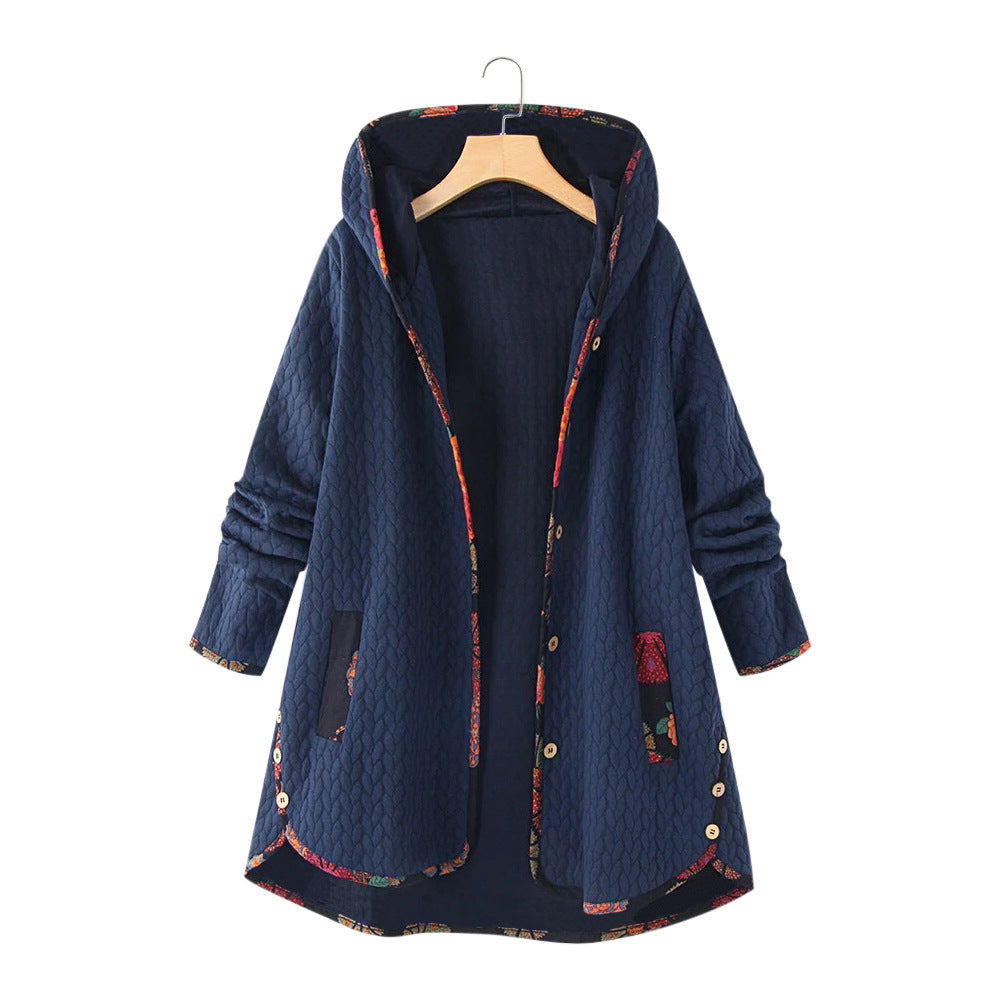 Loose and slim printed long sleeve cotton dress