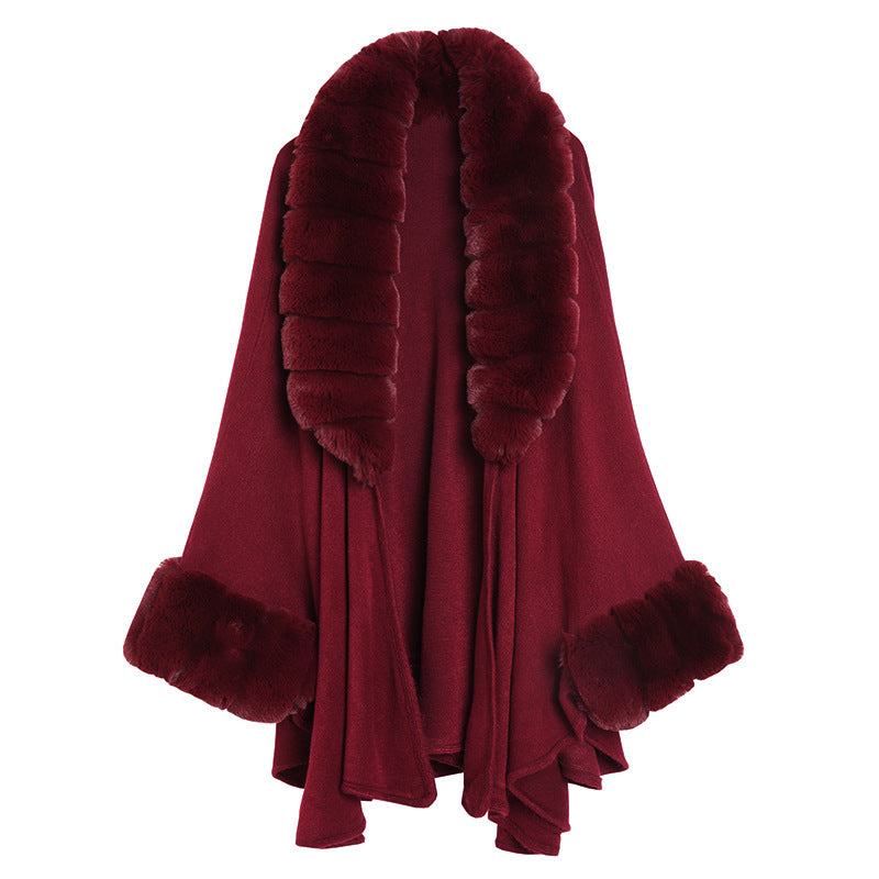 Oversized loose fox fur collar knitted cardigan
