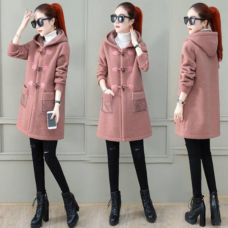 Plush Faux Lamb Wool Mid-length Woolen Coat
