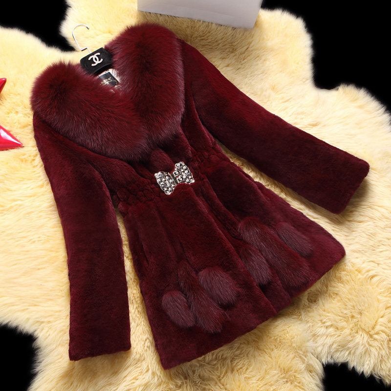Mid-Length Fox Fur Collar Mother Coat