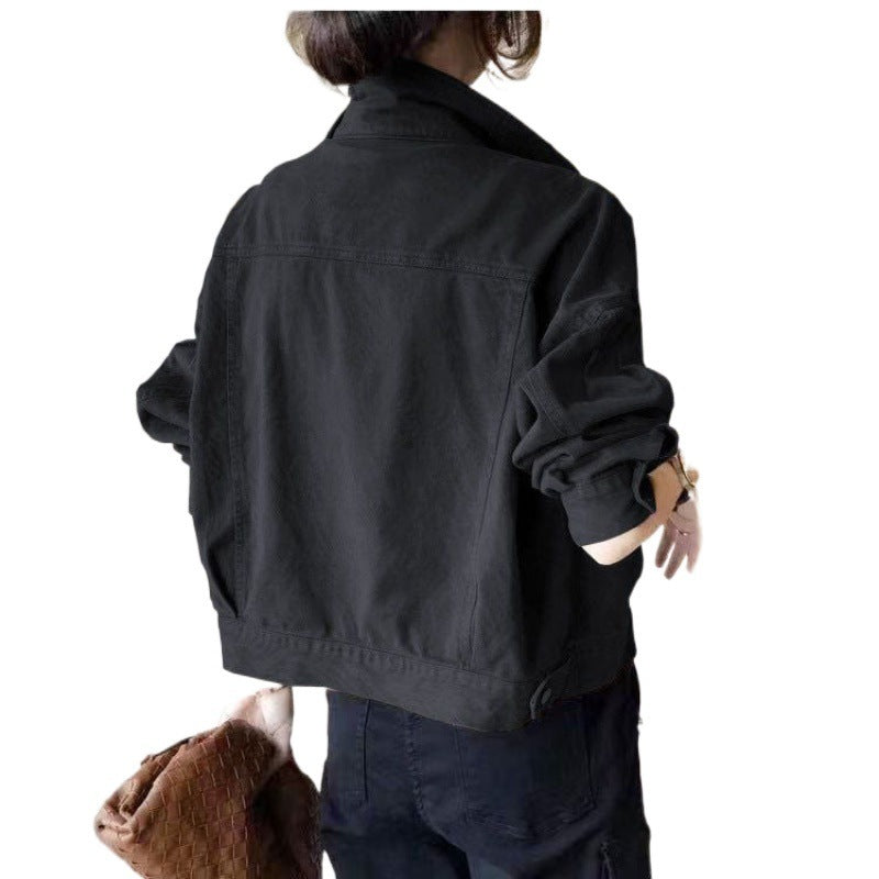 Red Workwear Denim Jacket Women's Short Jacket Top