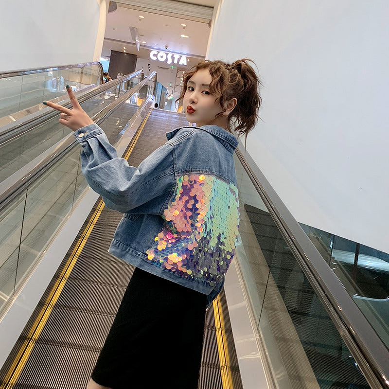 Sequin Denim Jacket Fashion Top