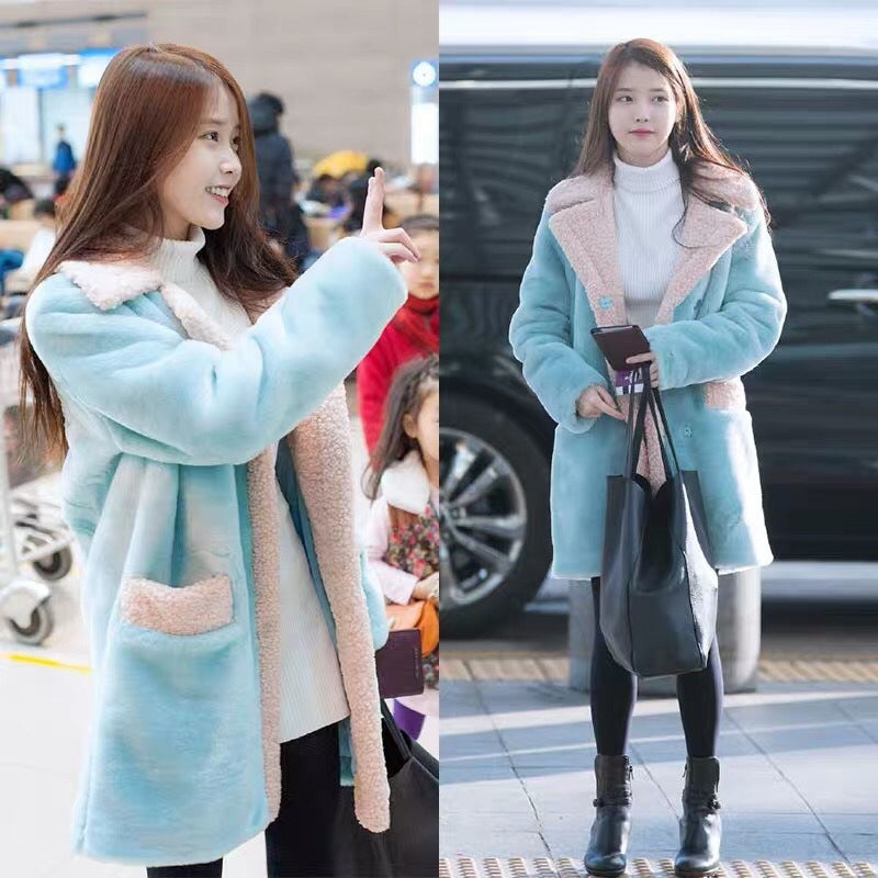 Small Particles Lamb Wool Coat Women's Mid-Length