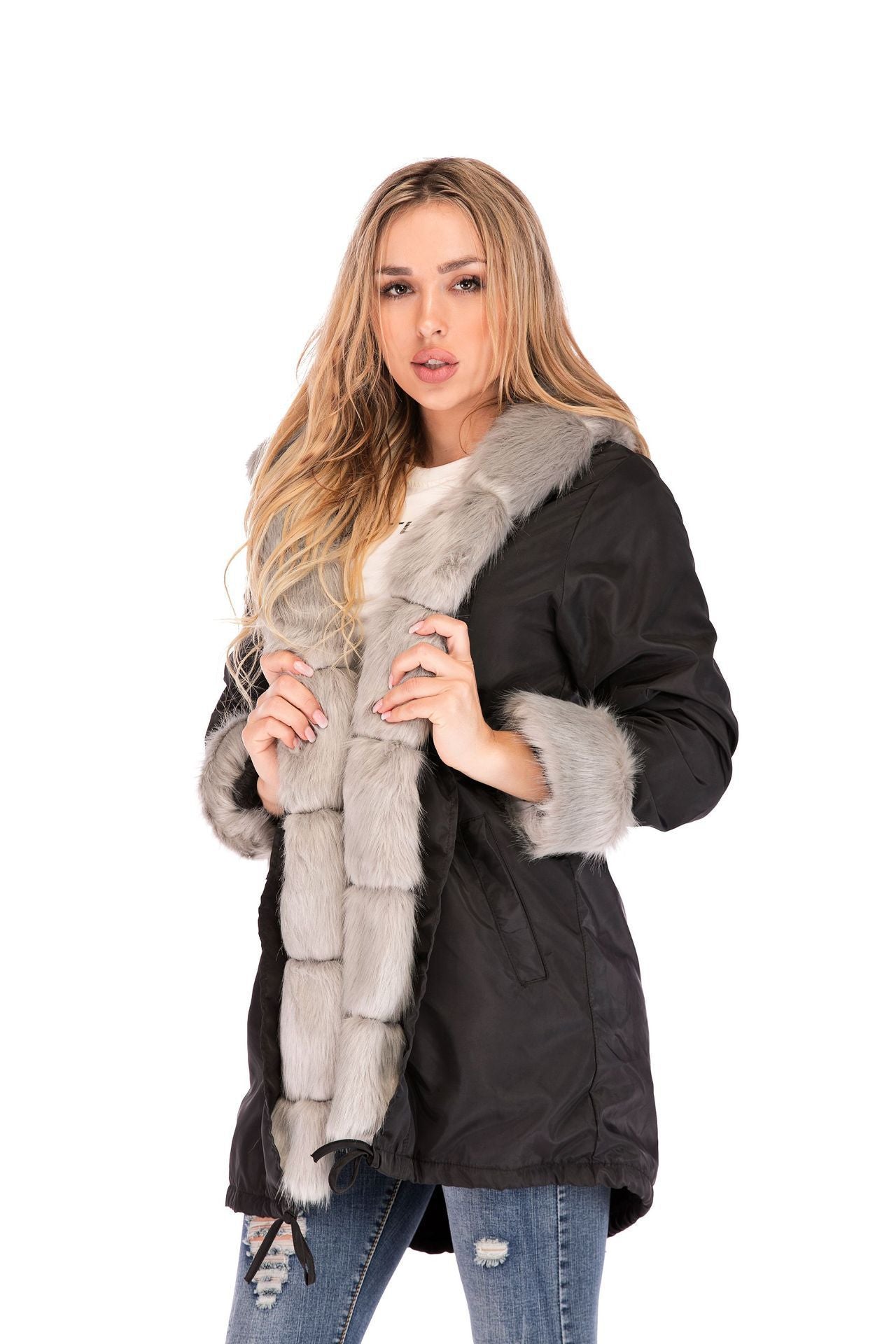 Camouflage plush fur collar warm cotton jacket