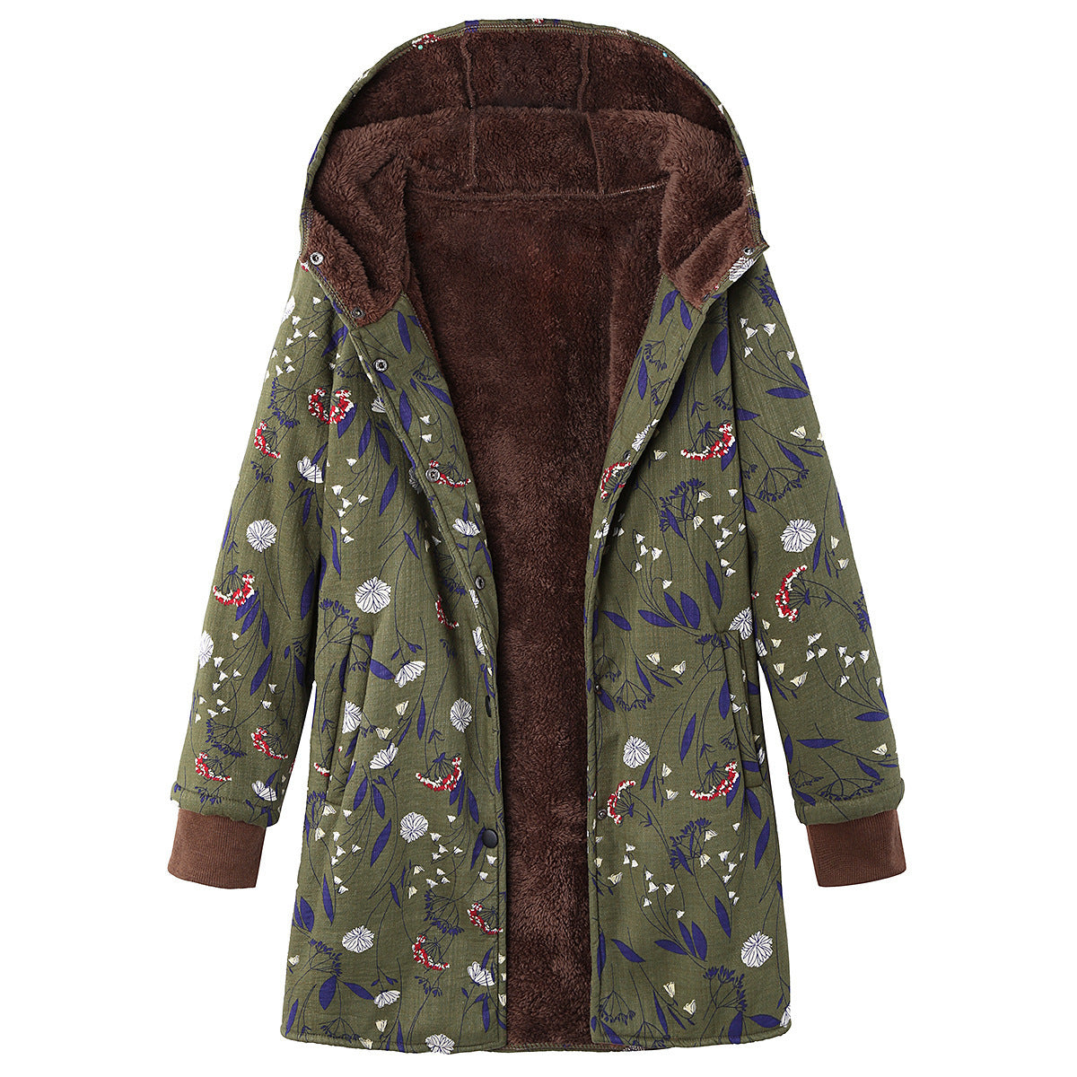 Retro flower print plus size hooded jacket top