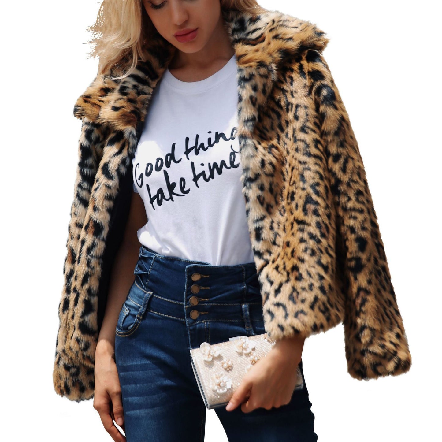 Faux fur women's lapel jacket autumn and winter new long-sleeved plush