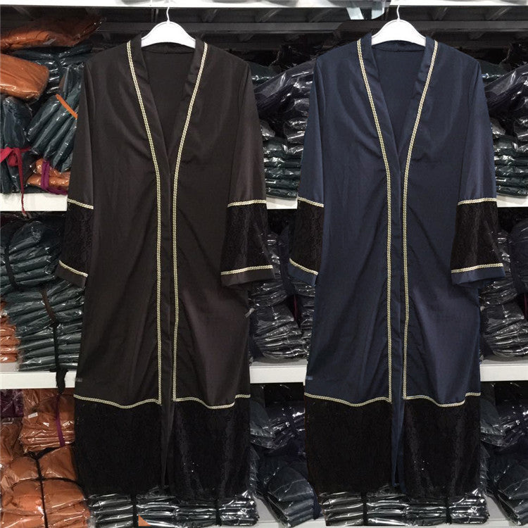 Lace Stitching Black Islamic Muslim Ethnic Fashion Long Skirt Middle East Long Skirt Robe