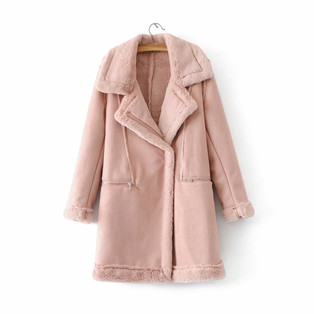 Women's Winter Suede Leather Jacket Motorcycle WomenThicken Lambswool Fur Long Leather Coat Female Warm Outerwear Womens