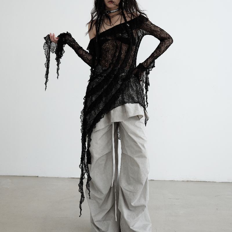 Ruffled Off-the-shoulder Hollow-out Cool Stretch Sun Protective Blouse