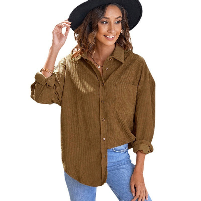 Solid Color Shirt Women's Autumn And Winter Breasted Lapel