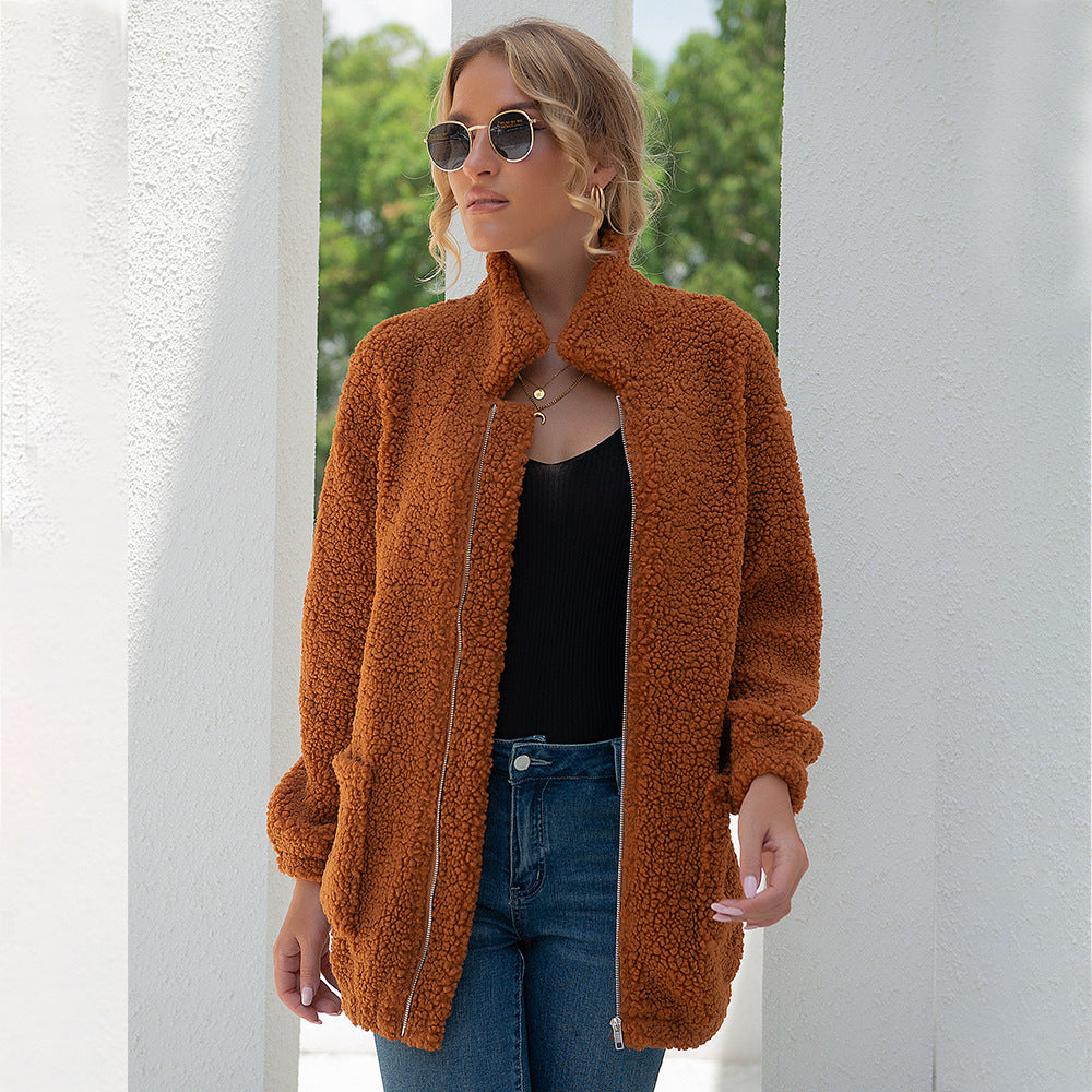 New Autumn And Winter Zipper Warm Sweater Outer Wear Women