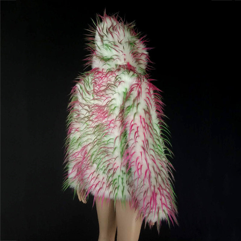 Tie-Dye Multicolored Faux Fur Fried Jacket