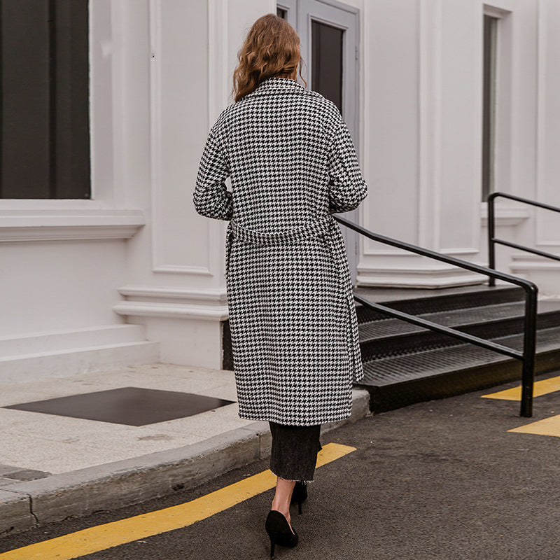 Black and white plaid wool coat
