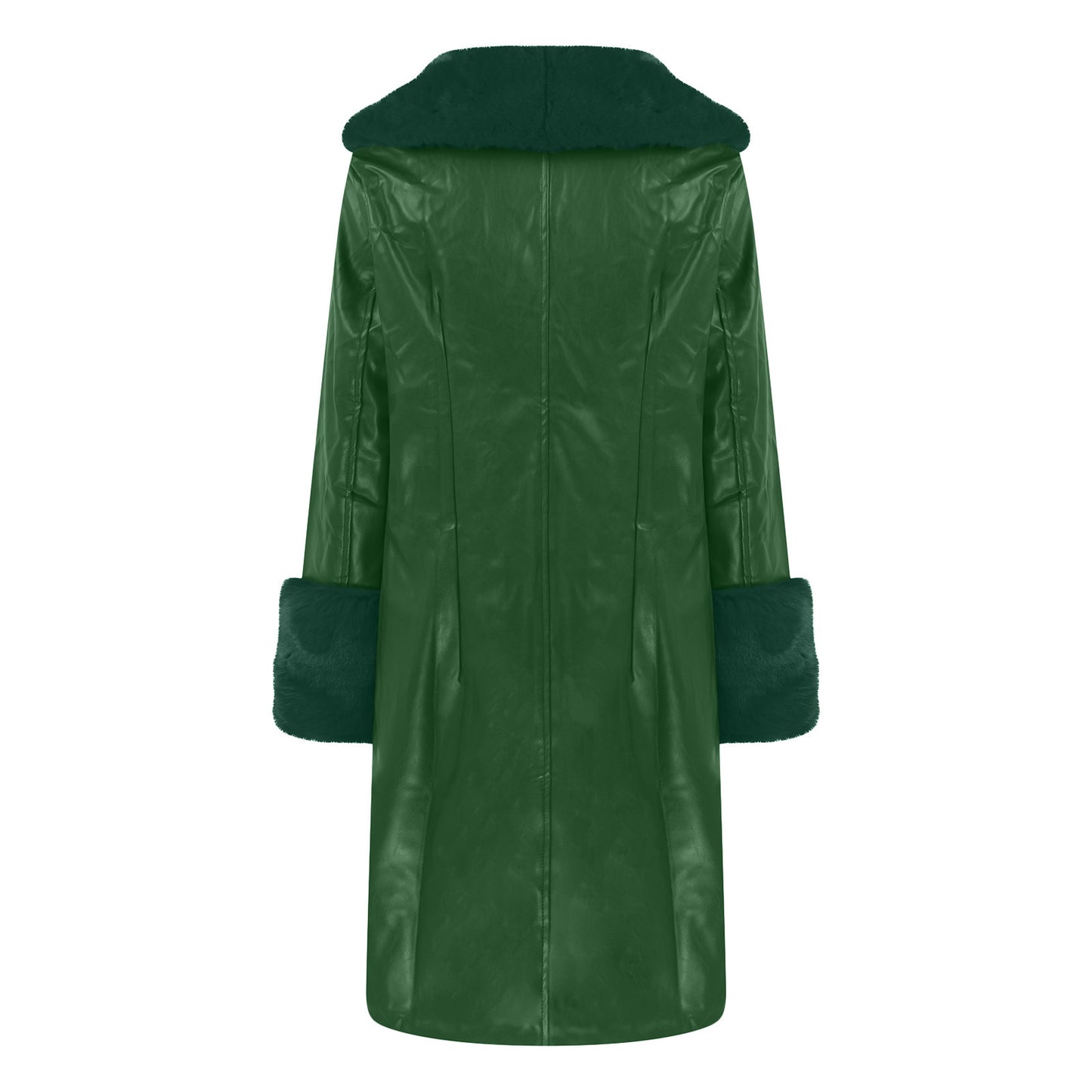 Lapel Long Coat Fur Collar Temperament Zipper Women PU Jacket