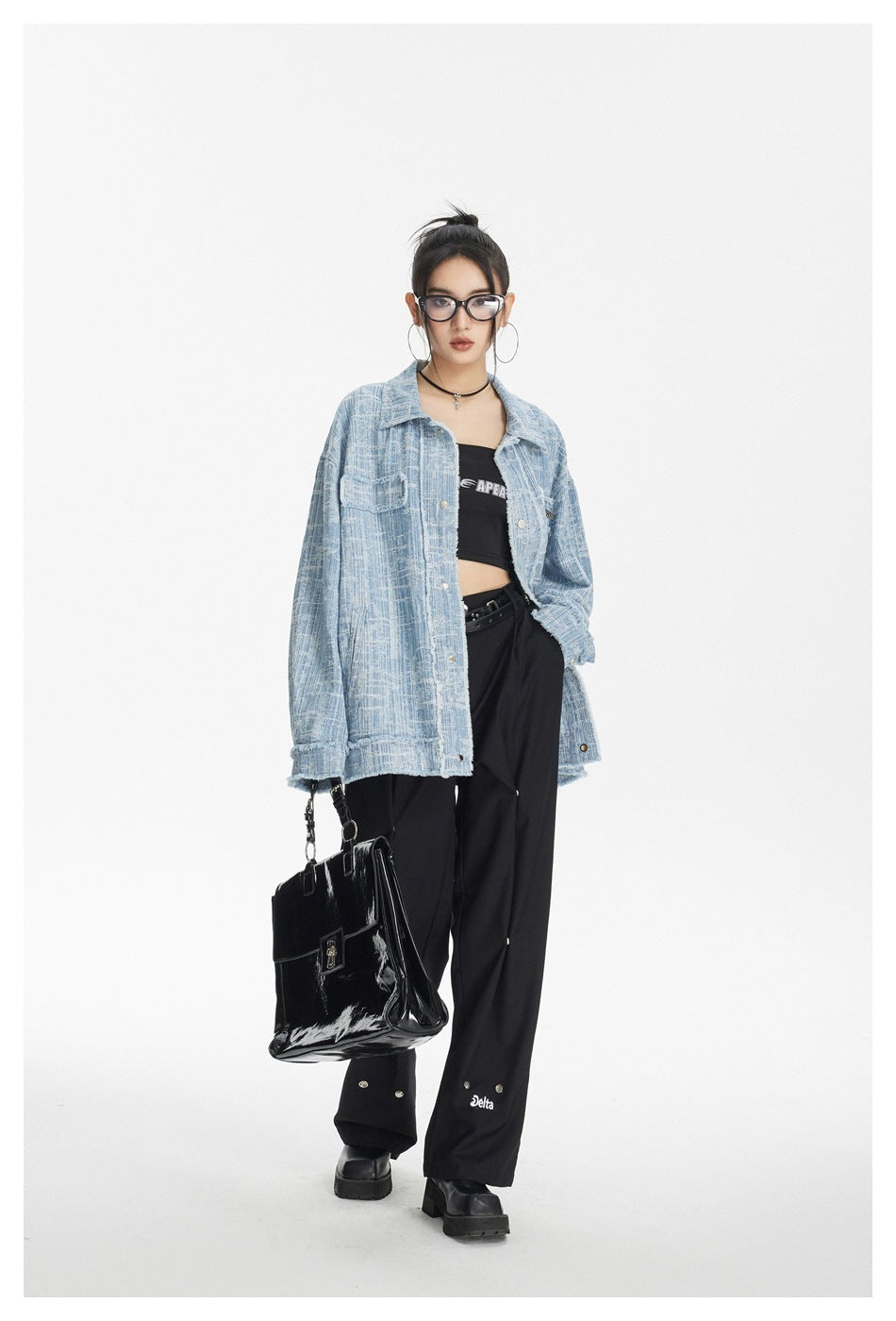 Retro Debutante Style Denim Jacket Loose Unisex Style Cardigan Coat