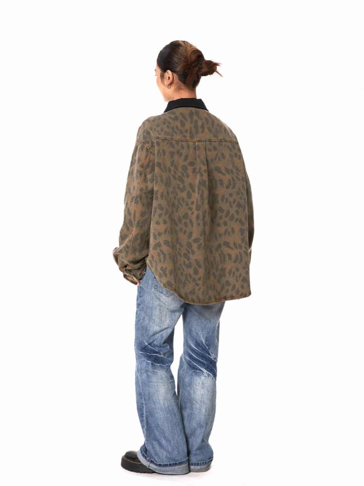 Retro Washed Leopard-print Shirt Women's Loose Distressed Coat