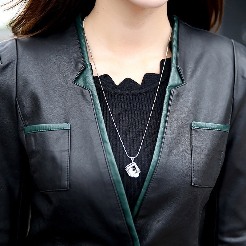 Small Leather Women's Slim Biker Jacket Plus Size Coat