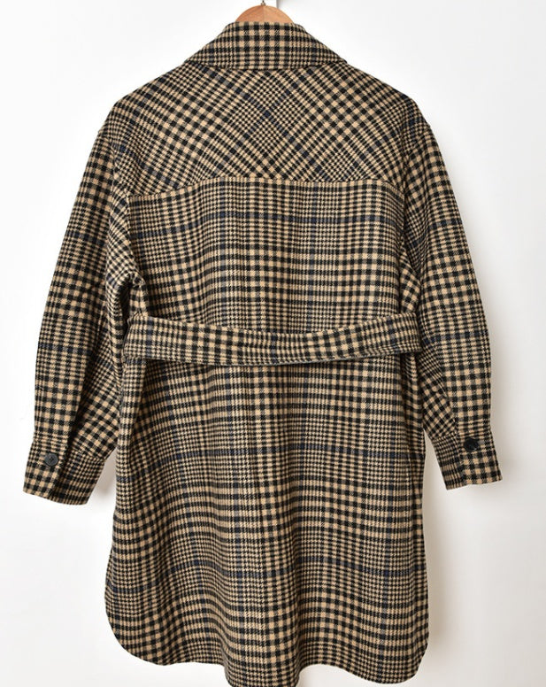 Lapel plaid lace woolen coat