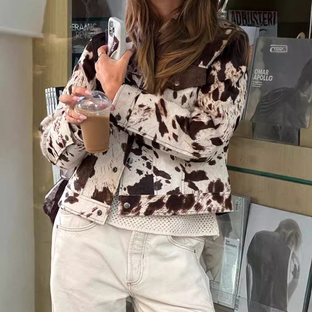 Irregular Pattern Short Denim Jacket