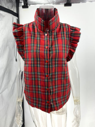 Sleeveless Plaid With Cotton Vest Coat Women