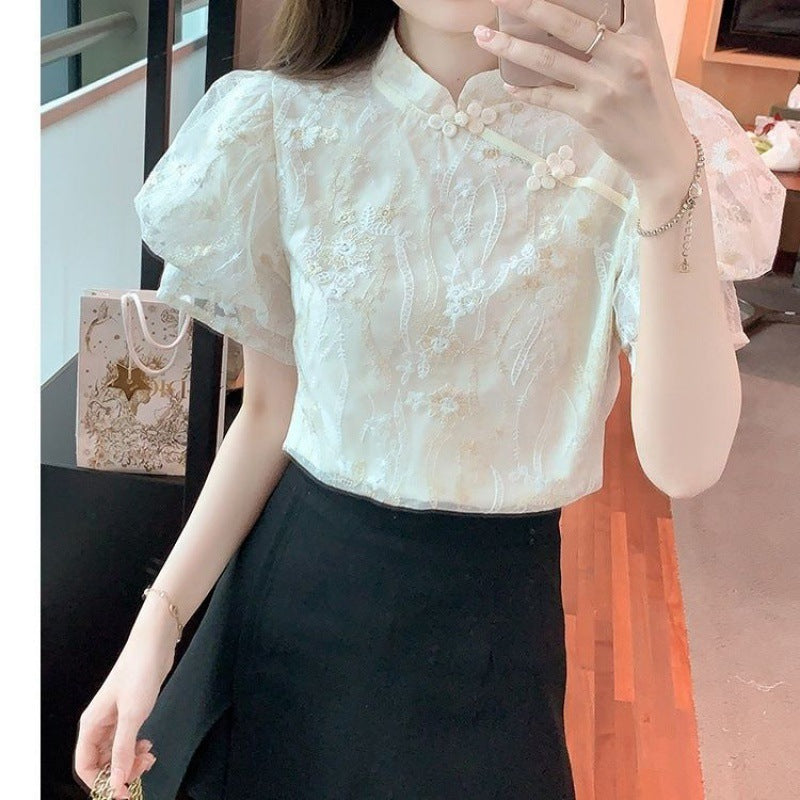 Short Sleeve Summer Chinese Retro Buckle
