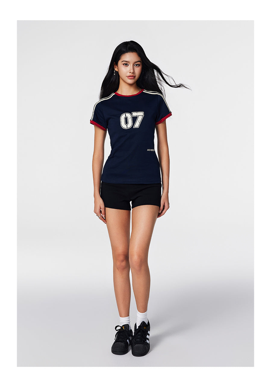 Retro Women's Contrast Color Striped Stitching Short Sleeve
