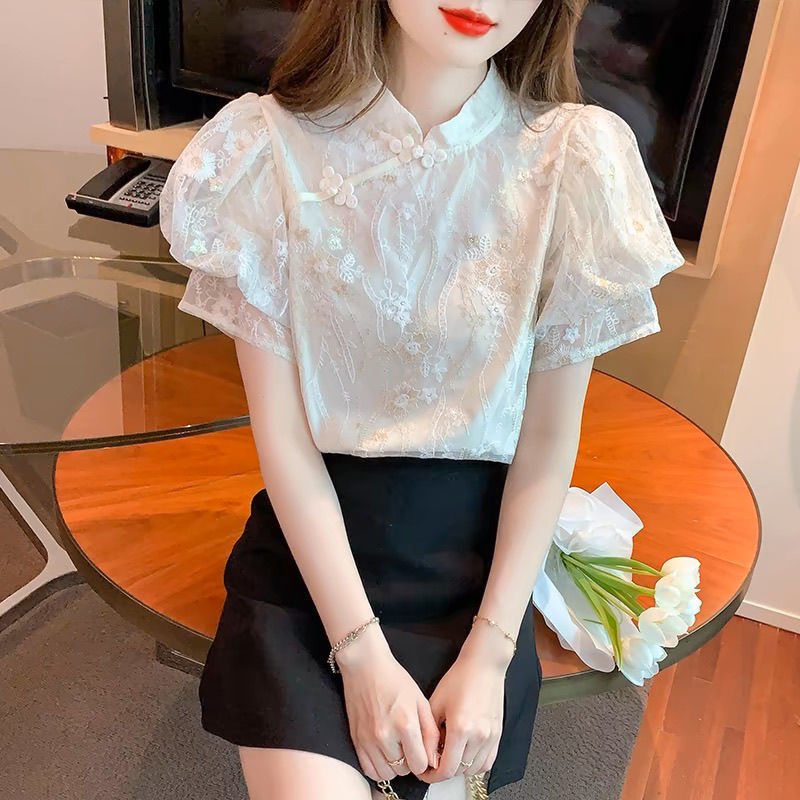 Short Sleeve Summer Chinese Retro Buckle