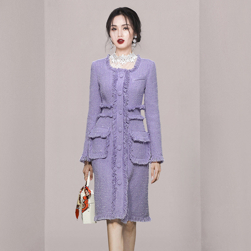 Xiaoxiang Romantic Su Long Woolen Coat Autumn New Product Female Temperament Square Collar Single Breasted Tweed Coat