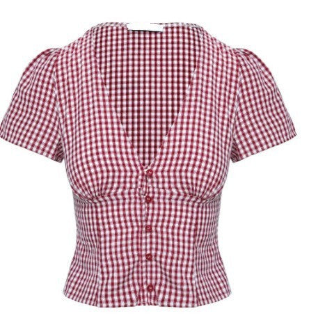 Short Sleeve Plaid Button Shirt Top Clothing