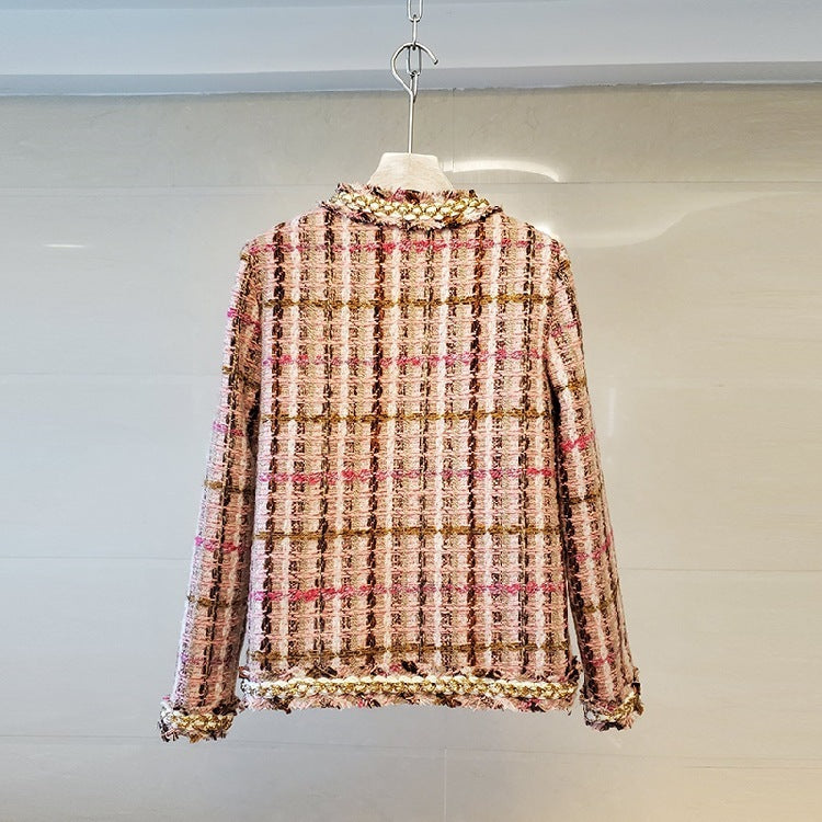 Small fragrant tweed short coat female fringed plaid