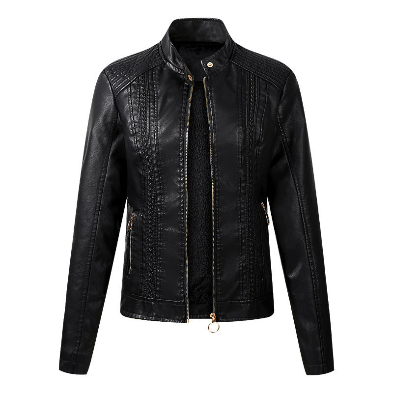 Long Sleeve Ladies Leather Jacket Pu Leather Women Short