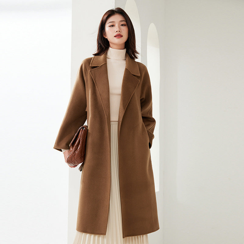 Suit Collar Lace-up Loose Leisure Commute Overknee Long Coat