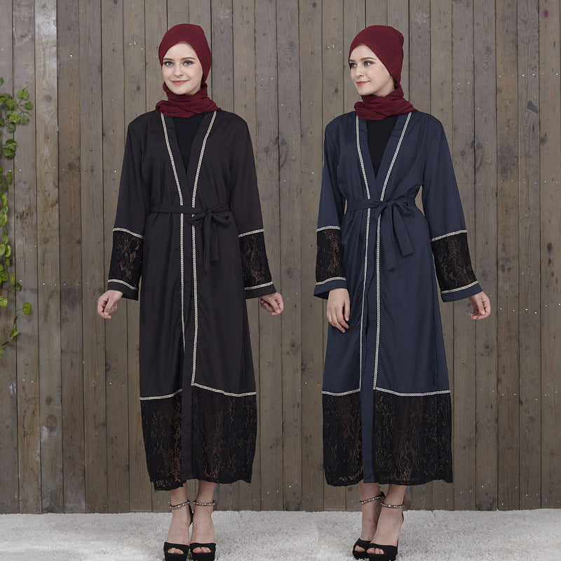 Lace Stitching Black Islamic Muslim Ethnic Fashion Long Skirt Middle East Long Skirt Robe