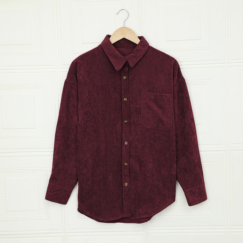 Solid Color Shirt Women's Autumn And Winter Breasted Lapel