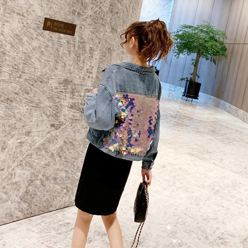 Sequin Denim Jacket Fashion Top