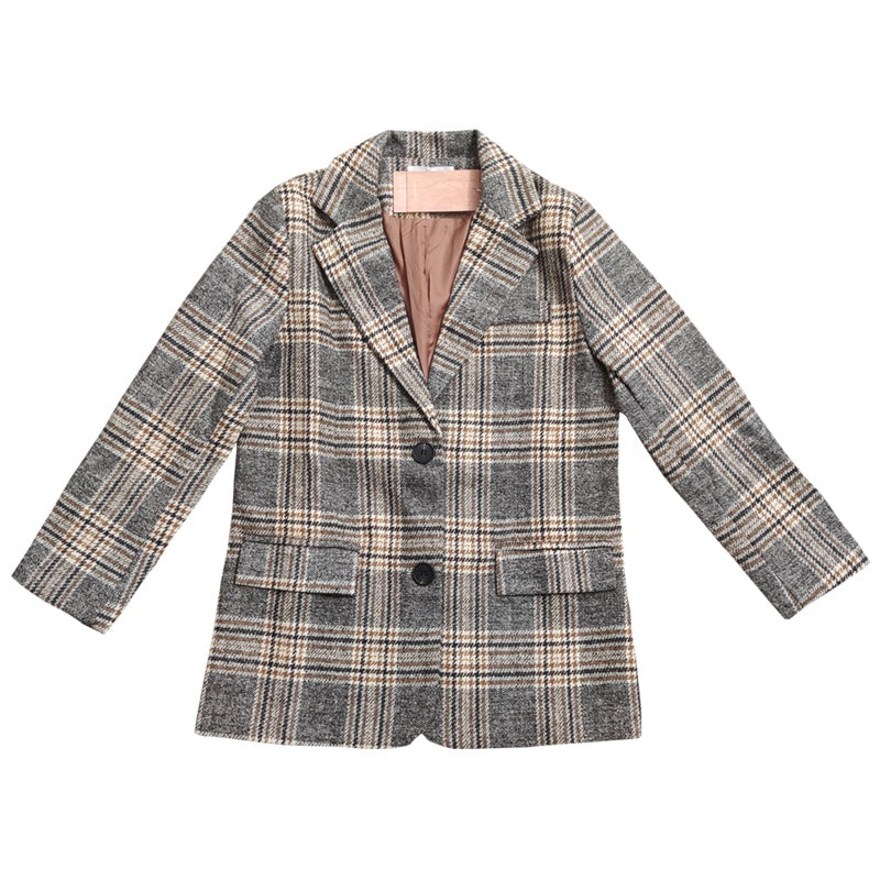 Checked chic short single-breasted coat