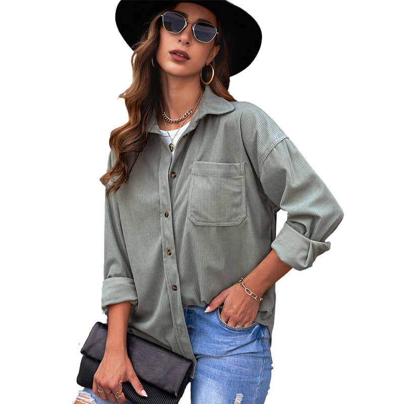 Solid Color Shirt Women's Autumn And Winter Breasted Lapel