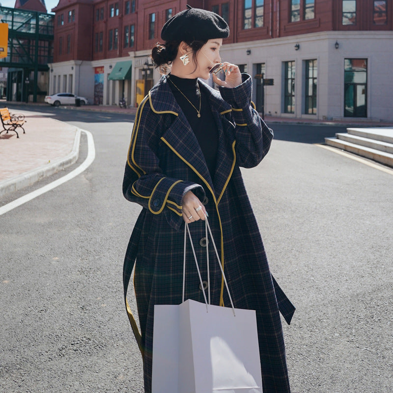 Plaid woolen coat