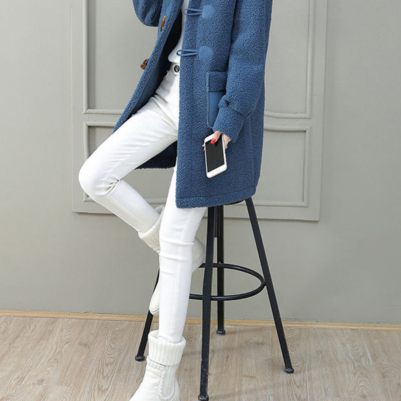 Plush Faux Lamb Wool Mid-length Woolen Coat