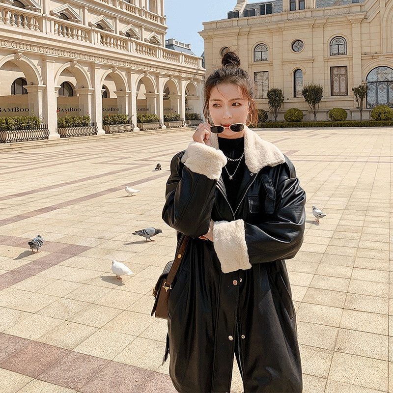 Loose Sheepskin Motorcycle Cotton Jacket